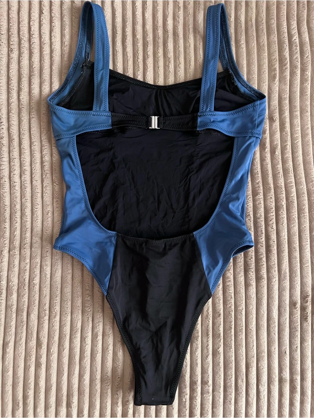 Solid & Striped Two-Tone One-Piece Swimsuit in Blue and Black S
